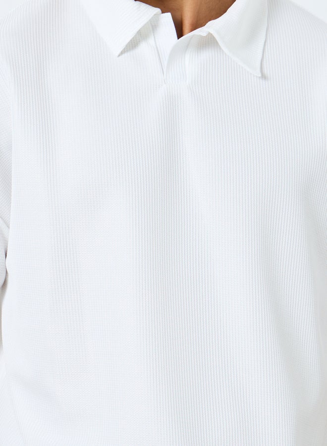 Styli Textured Relaxed Fit Polo with Open Collar - Image 3