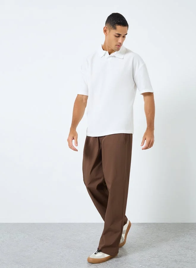 Styli Styli Textured Relaxed Fit Polo with Open Collar