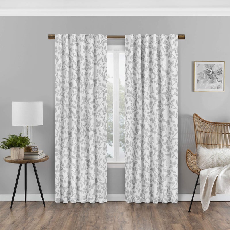 Eclipse Absolute Zero Nora Botanical Blackout Thermal Insulated Rod Pocket Curtains for Bedroom Single Panel 50 x 63 White