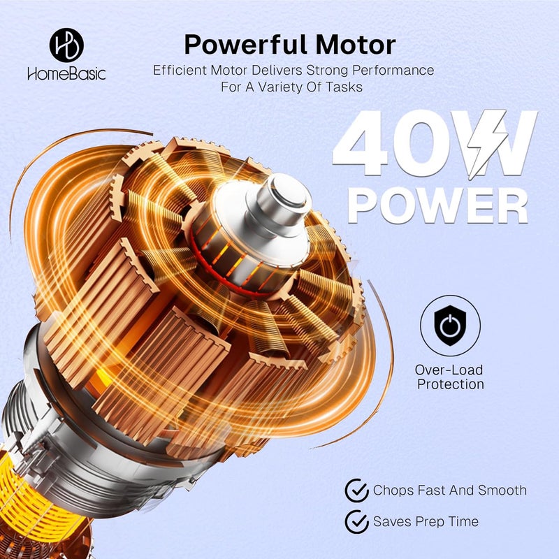 Home Basic 350 مل مفرمة كهربائية قابلة لإعادة الشحن | 6 شفرات من الفولاذ المقاوم للصدأ | عملية بلمسة واحدة | معالج طعام مدمج صغير للبصل والثوم والزنجبيل والخضروات واللحوم والمكسرات | شحن USB - Image 5