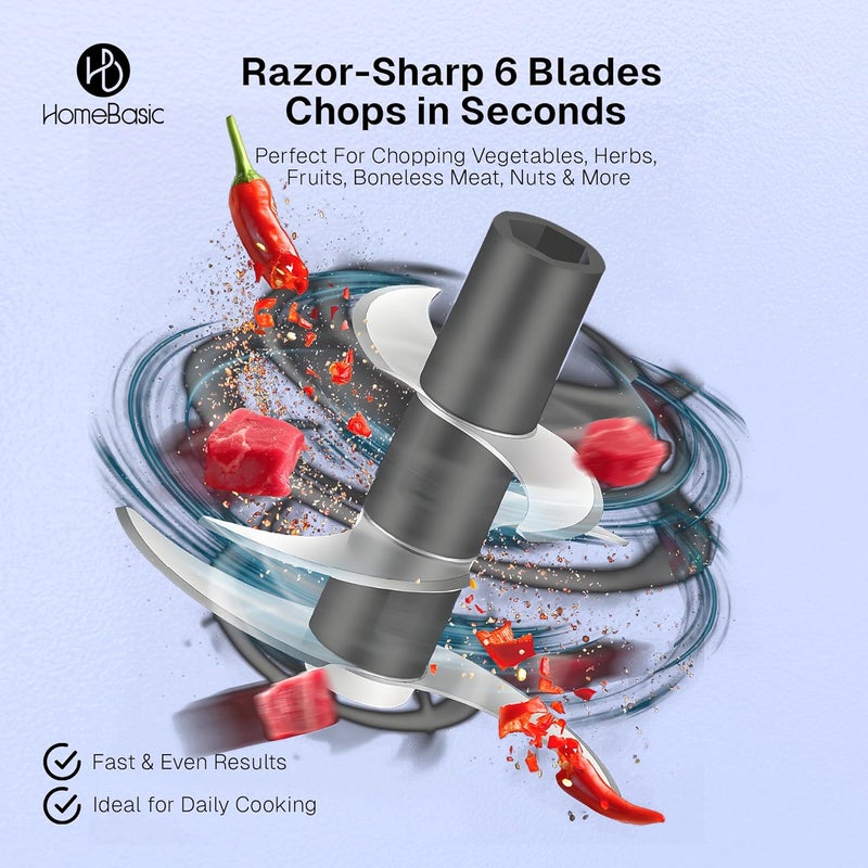 Home Basic 350 مل مفرمة كهربائية قابلة لإعادة الشحن | 6 شفرات من الفولاذ المقاوم للصدأ | عملية بلمسة واحدة | معالج طعام مدمج صغير للبصل والثوم والزنجبيل والخضروات واللحوم والمكسرات | شحن USB - Image 4