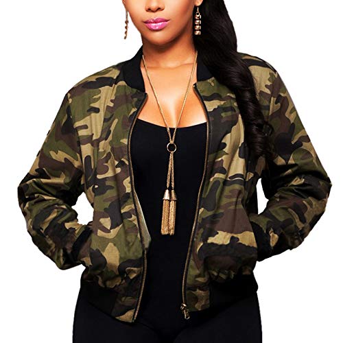 sexycherry Jackets for Women Casual Camouflage Long Sleeve Lightweight Army Camo Coats Full Zip Up with Lining Pockets(Large) - Image 1
