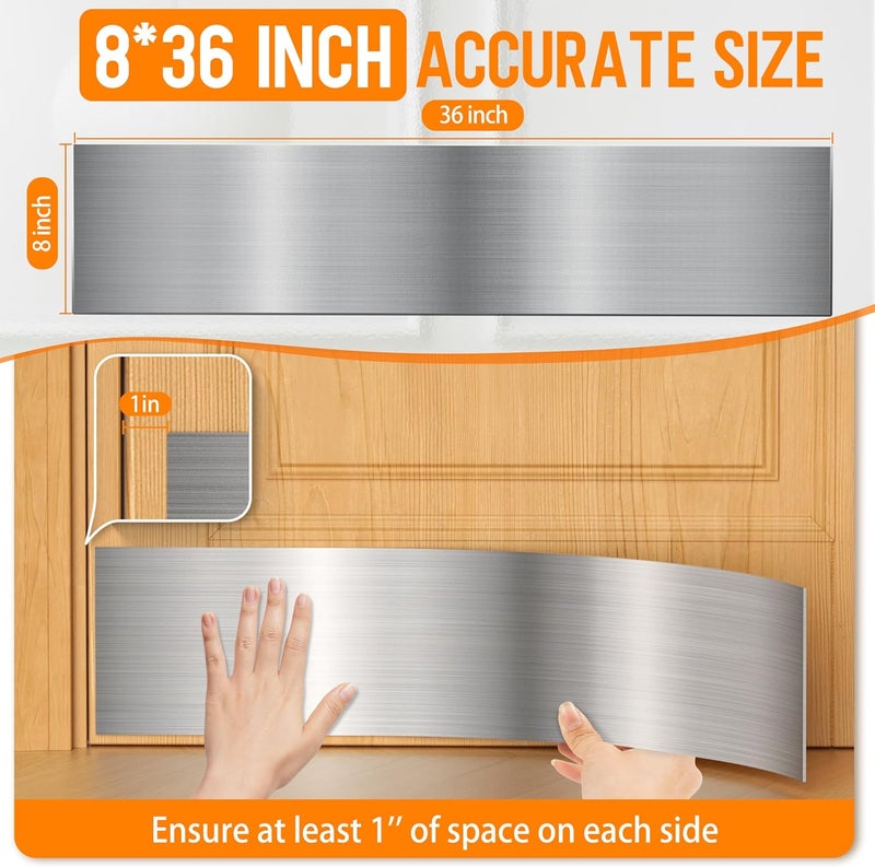 Profasion 2 PCS 8 x 36 Door Kick Plate for Bottom of Door, Easy Self-Adhesive Durable Protection & Elegant Decor Kick Plates for Exterior Doors, Metal Stainless Steel Bright Silver - Image 3