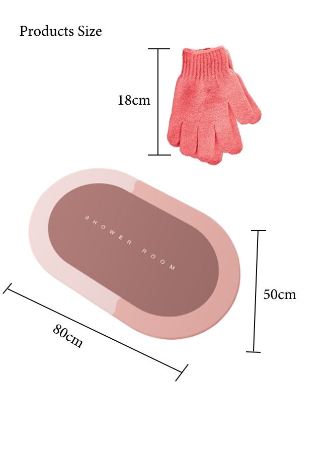 Super ZYouth Diatom Round Floor Mat, Free Shower gloves, Anti-Slip Bathroom Floor Mat, Quick Drying,Easy Cleaning, Door Mat, Shower Rugs, Carpet for Bathroom Tub Kitchen Entrance, for Woman Girls 50x80cm - Image 2
