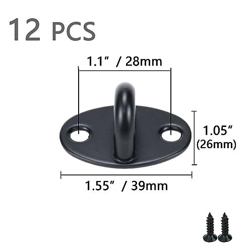 Dnyta 12pcs Stainless Steel Ceiling Hook Pad Eye Plate Black Wall Mount Ring Hooks with Screws for Swing Hanging, Wall/Ceiling Mount, Outdoor or Indoor Activity - Image 2