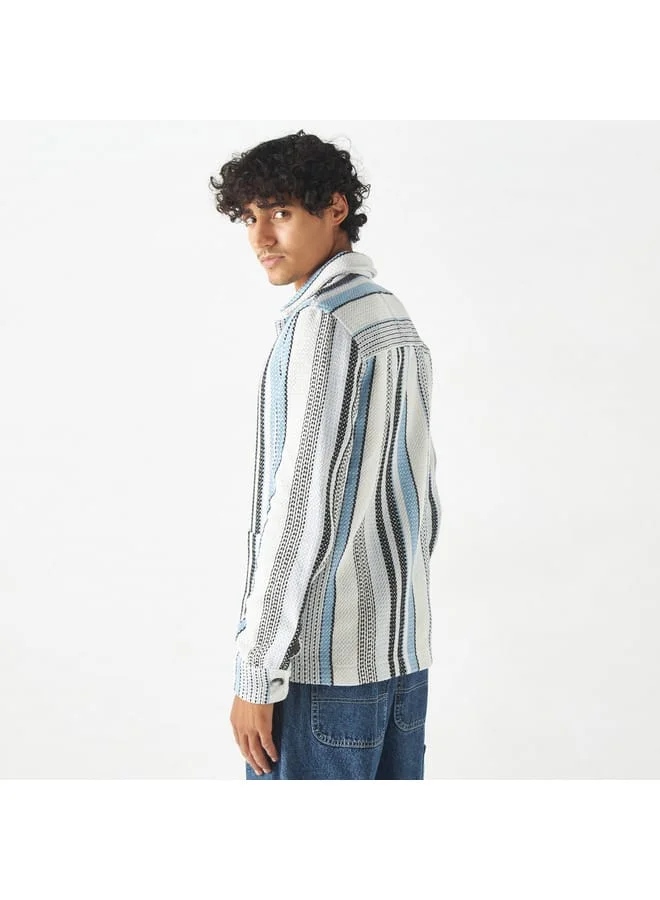 Lee Cooper Lee Cooper Stripe Textured Shacket with Long Sleeves