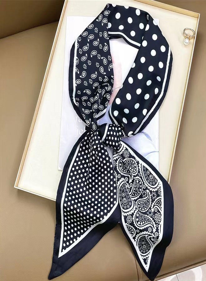 2PCS Hair Scarf for Women Silky Satin Headscarf Wrap Breathable Lightweight Neck Scarves For Sleeping Handbags Scarf 15×150cm White Black Wave Point - Image 4