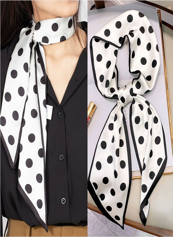 2PCS Hair Scarf for Women Silky Satin Headscarf Wrap Breathable Lightweight Neck Scarves For Sleeping Handbags Scarf 15×150cm White Black Wave Point - Image 3