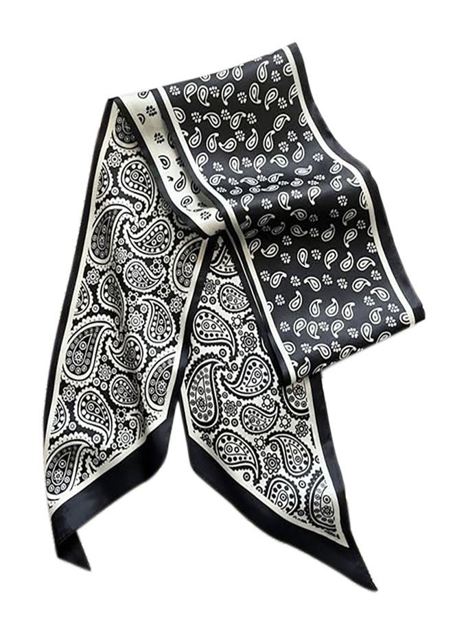2PCS Hair Scarf for Women Silky Satin Headscarf Wrap Breathable Lightweight Neck Scarves For Sleeping Handbags Scarf 15×150cm White Black Wave Point - Image 5