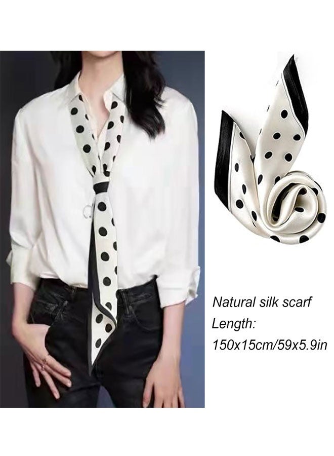 2PCS Hair Scarf for Women Silky Satin Headscarf Wrap Breathable Lightweight Neck Scarves For Sleeping Handbags Scarf 15×150cm White Black Wave Point - Image 2