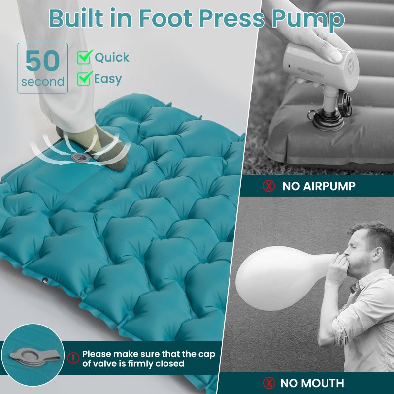 Seektain Inflating Sleeping Pad Mattress for Camping: Inflatable Camping Bed with Built-in Foot Pump for Tent - 4" Extra Thick Mat Air Cot for Floor - Blue - Image 3