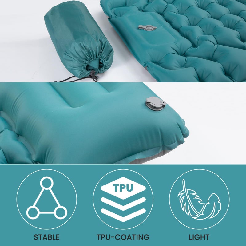 Seektain Inflating Sleeping Pad Mattress for Camping: Inflatable Camping Bed with Built-in Foot Pump for Tent - 4" Extra Thick Mat Air Cot for Floor - Blue - Image 4