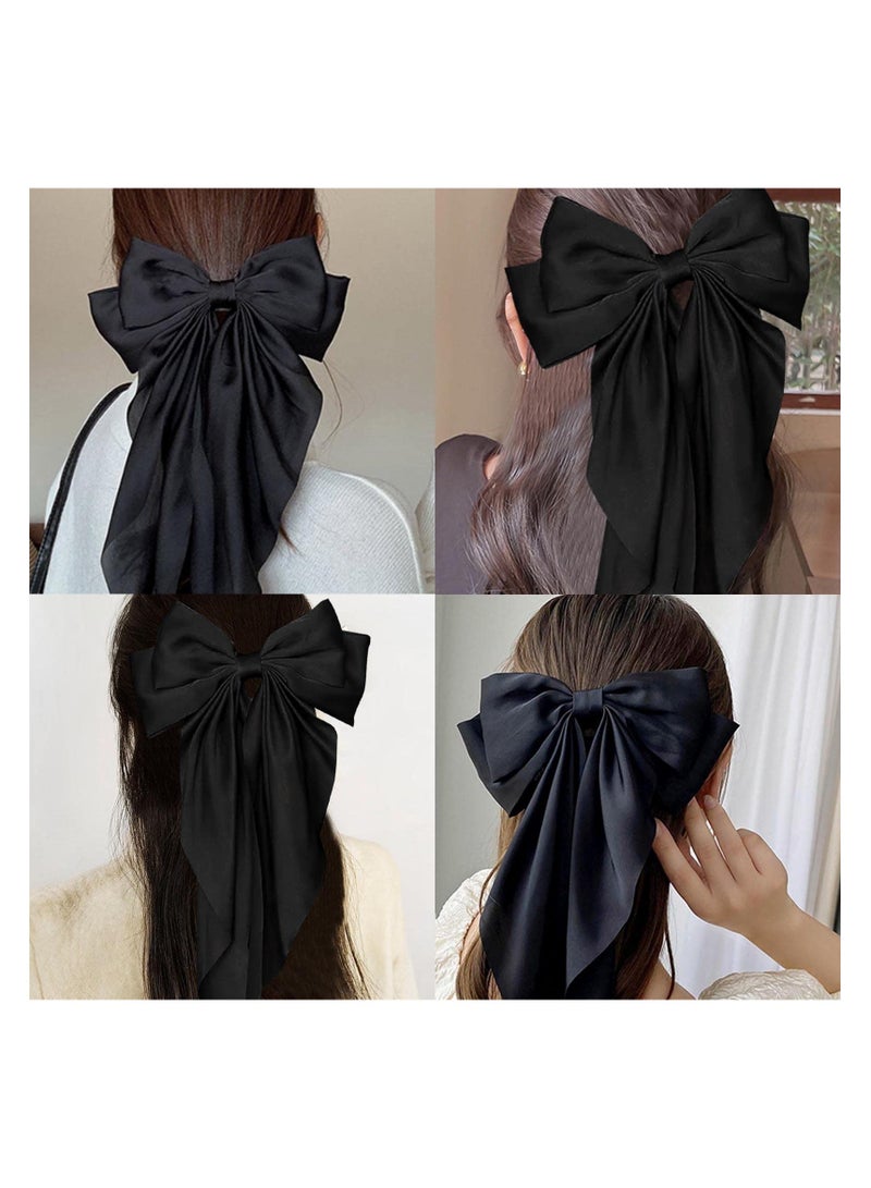 KHAJUL 2 PCS Big Bow Hair Clips with Long Silky Satin, Solid Color French Barrette, Simple Hair Fastener Accessories for Women Girls (Black) - Image 3