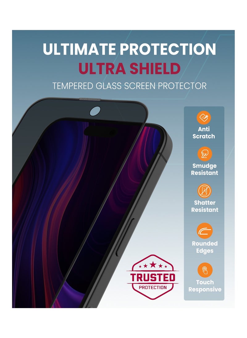 Moxedo - Moxedo Ultra Shield Tempered Glass Screen Protector Privacy 9H Hardness Full Coverage Anti-Spy Protection with Auto-Align Easy Applicator Compatible for iPhone 15 Plus 6.7 inch - Image 1