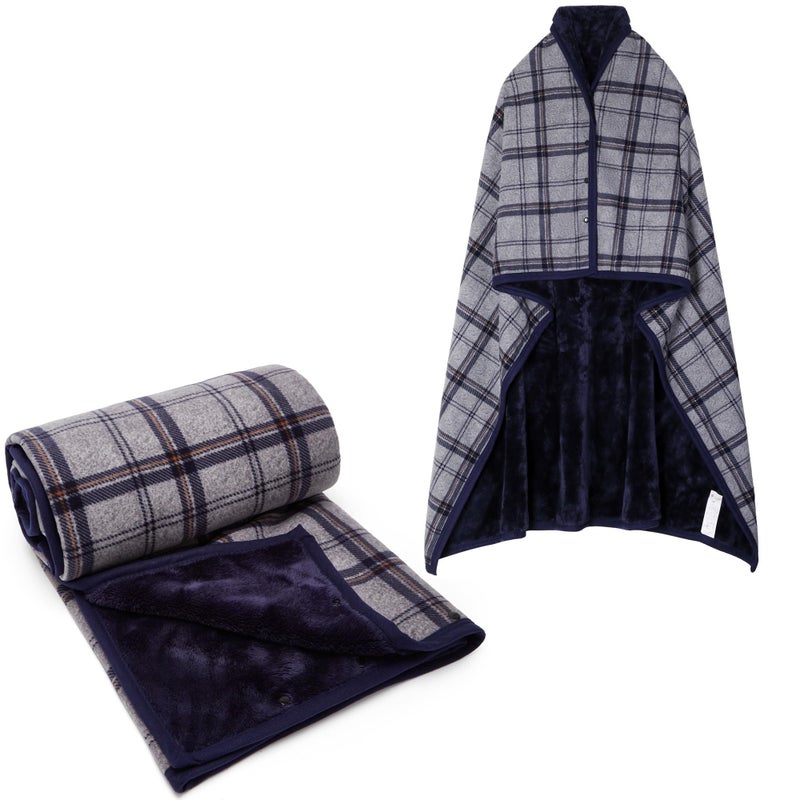 forestfish Fleece Wearable Blanket Plus Size Comfy Lightweight Lap Blanket Poncho Throw with Buttons 63x 55Navy