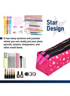 Kuber Industries Kuber Industries Pencil Pouch|Rexine Stationary Pouch|Pencil Utility Pouch|School Pencil Case for Kids|2 Zipper Pencil Organizer|Star Pencil Pouch|Pack of 3|Multi  - Image 5
