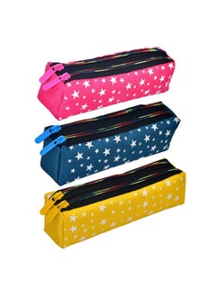 Kuber Industries Kuber Industries Pencil Pouch|Rexine Stationary Pouch|Pencil Utility Pouch|School Pencil Case for Kids|2 Zipper Pencil Organizer|Star Pencil Pouch|Pack of 3|Multi  - Image 1