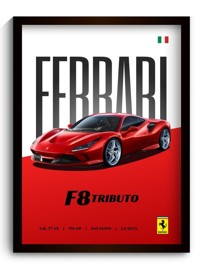 Funk You Store Ferrari Poster | Framed Ferrari F8 Tributo A4 Sized (31 x 23 cm) | Supercar Posters | Car Poster for Wall, Gift for Boys | Car Frames for Wall, Bedroom, Hostel, Study Room (F_012) - Image 1