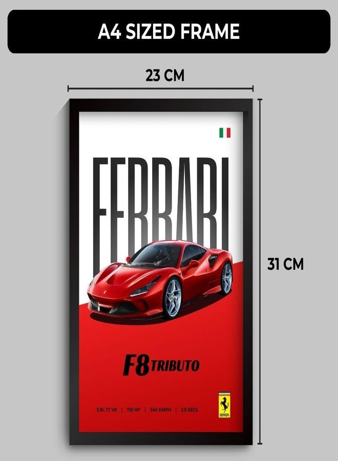 Funk You Store Ferrari Poster | Framed Ferrari F8 Tributo A4 Sized (31 x 23 cm) | Supercar Posters | Car Poster for Wall, Gift for Boys | Car Frames for Wall, Bedroom, Hostel, Study Room (F_012) - Image 2