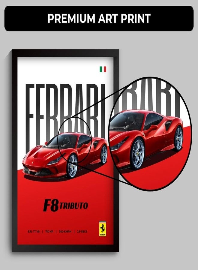 Funk You Store Ferrari Poster | Framed Ferrari F8 Tributo A4 Sized (31 x 23 cm) | Supercar Posters | Car Poster for Wall, Gift for Boys | Car Frames for Wall, Bedroom, Hostel, Study Room (F_012) - Image 3