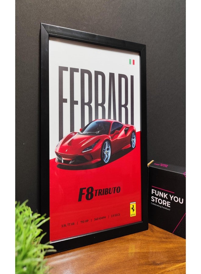 Funk You Store Ferrari Poster | Framed Ferrari F8 Tributo A4 Sized (31 x 23 cm) | Supercar Posters | Car Poster for Wall, Gift for Boys | Car Frames for Wall, Bedroom, Hostel, Study Room (F_012) - Image 4