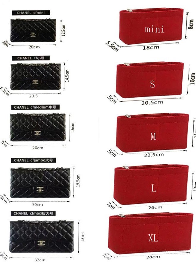Lckaey Purse Organizer Insert for Classic Flap Medium bags Shaper Purse Insert - Premium Handbag Felt Organizer 2009red-M - Image 2