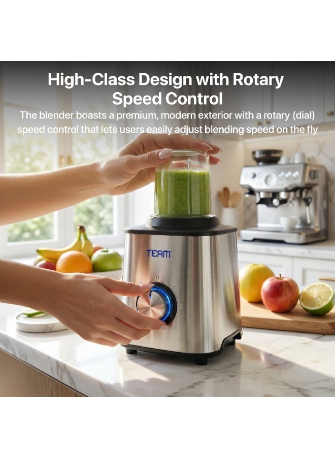 تيم TEAM Stainless Steel Blender 600W | 2‑in‑1 Blender & Grinder | 1.6L Unbreakable Jar | 100% Copper Motor | Rotary Speed Control | Stainless Steel Body & Blades | Kitchen Mixer Grinder for Juices, Smoothies & Spices - Image 4