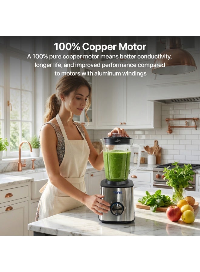 تيم TEAM Stainless Steel Blender 600W | 2‑in‑1 Blender & Grinder | 1.6L Unbreakable Jar | 100% Copper Motor | Rotary Speed Control | Stainless Steel Body & Blades | Kitchen Mixer Grinder for Juices, Smoothies & Spices - Image 2