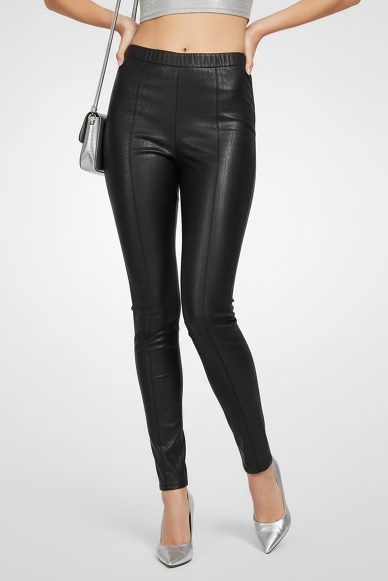 armani AX Armani Exchange Women faux Leather Leggings, Black - Image 1