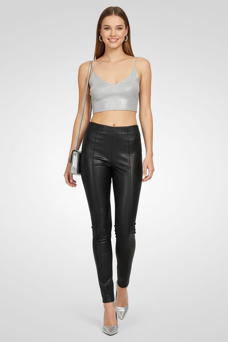 armani AX Armani Exchange Women faux Leather Leggings, Black - Image 2
