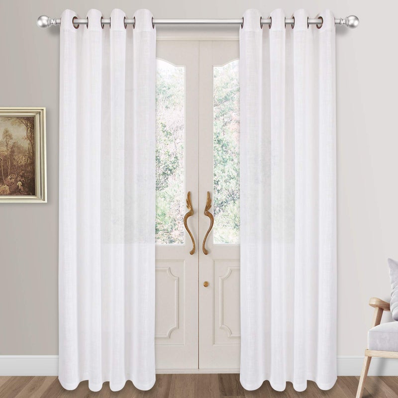 VOILYBIRD Palma Bronze Grommet Semi Sheer Curtains 84 Inch Length Light Filtering Draperies for Patio Door (52''W x 84''L, 2 Panels, White) - Image 2