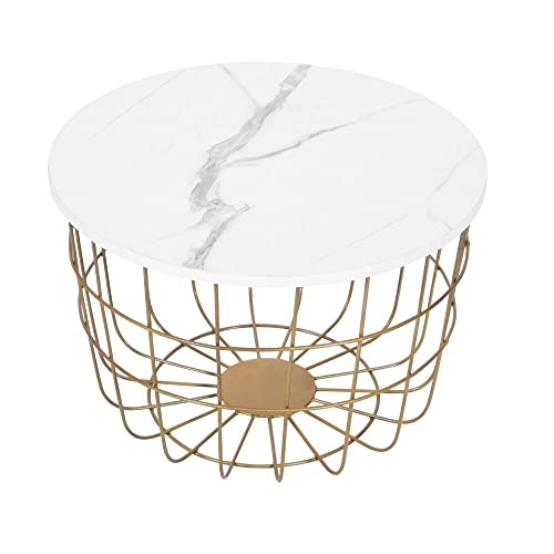 Priti- Modern Wire Basket Side Table with Marble Top - Image 5