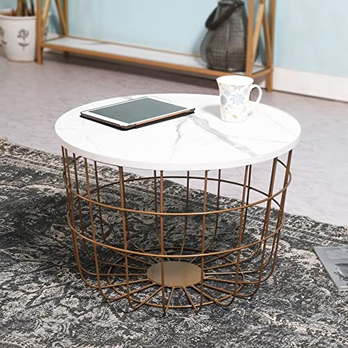 Priti- Modern Wire Basket Side Table with Marble Top - Image 2