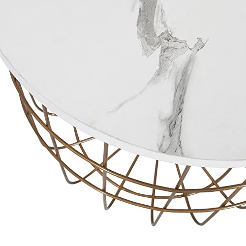 Priti- Modern Wire Basket Side Table with Marble Top - Image 3