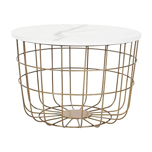 Priti- Modern Wire Basket Side Table with Marble Top - Image 1