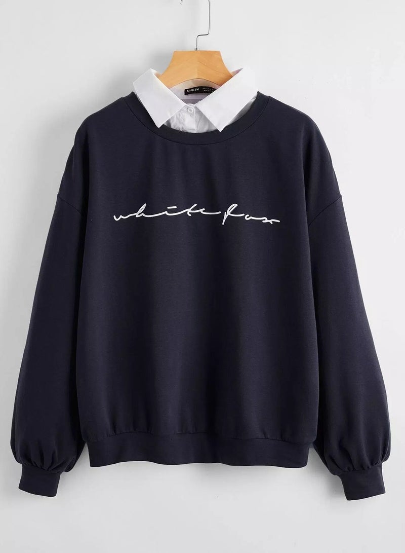 بلوفر 2 في 1 برسومات حروف وأكتاف منسدلة - Image 1