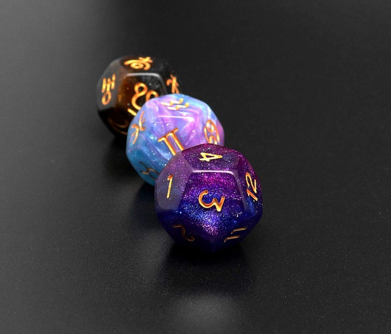 CREEBUY 3 Pieces Acrylic Pearl Astrological Dice for Constellation Divination Accessory 3 Colors D12 Glitter Dice Set - Image 3