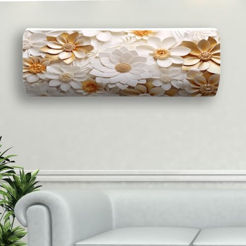 NABAAT AC Cover for Split 1.5 Ton Indoor Printed Air Conditioning Wall Mounted Dust Cover Folding Designer (38”x 12”x 9”), Golden Flowers - Image 1