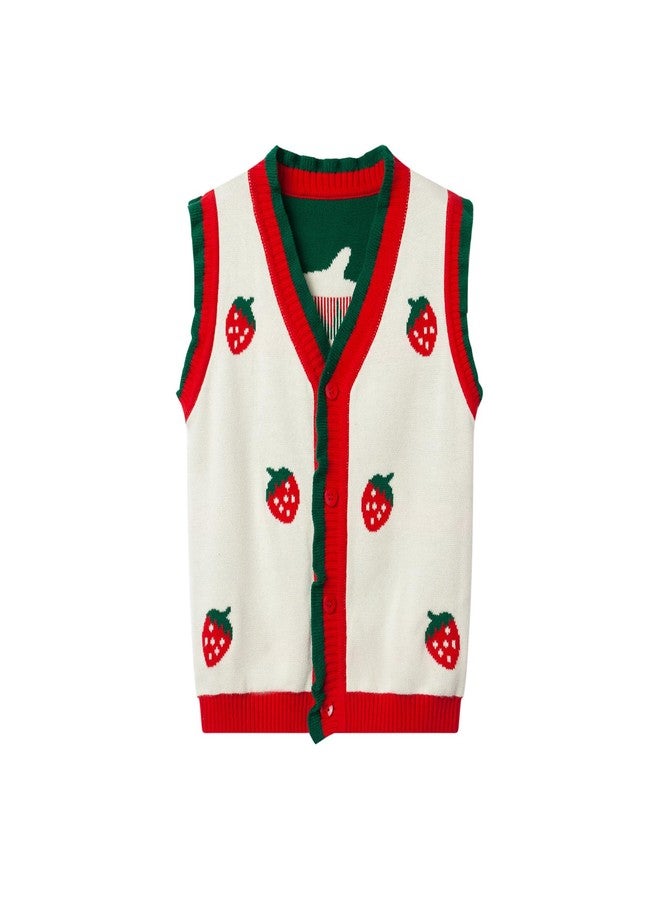 Mud Kingdom Baby Girls Knit Vest Sleeveless Pullover Front Button Spring Autumn Strawberry Beige 12-18 Months - Image 1
