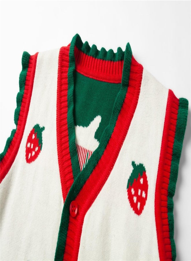 Mud Kingdom Baby Girls Knit Vest Sleeveless Pullover Front Button Spring Autumn Strawberry Beige 12-18 Months - Image 3
