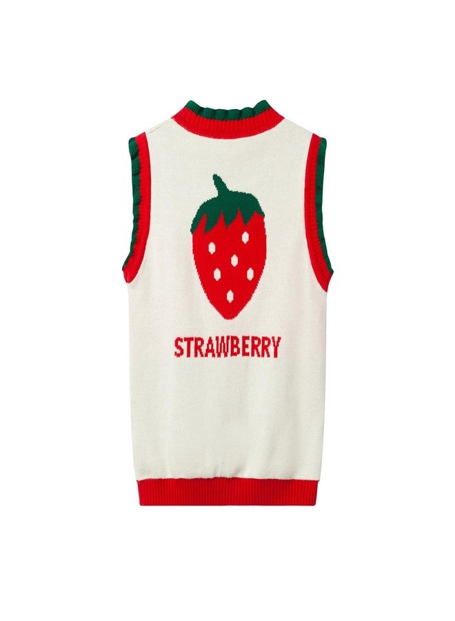 Mud Kingdom Baby Girls Knit Vest Sleeveless Pullover Front Button Spring Autumn Strawberry Beige 12-18 Months - Image 2