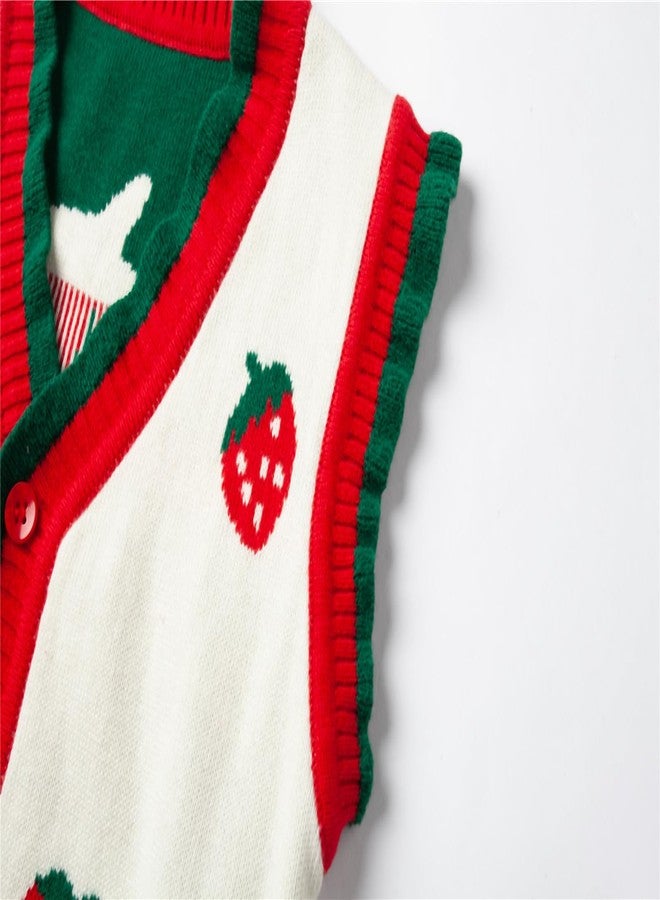 Mud Kingdom Baby Girls Knit Vest Sleeveless Pullover Front Button Spring Autumn Strawberry Beige 12-18 Months - Image 4