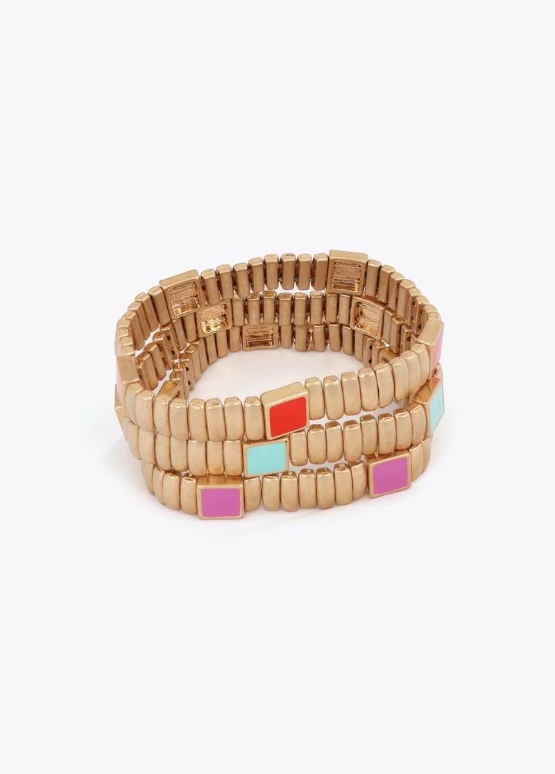 لولا كساديمونت Set of Metallic Elastic Bracelets with Colorful Details