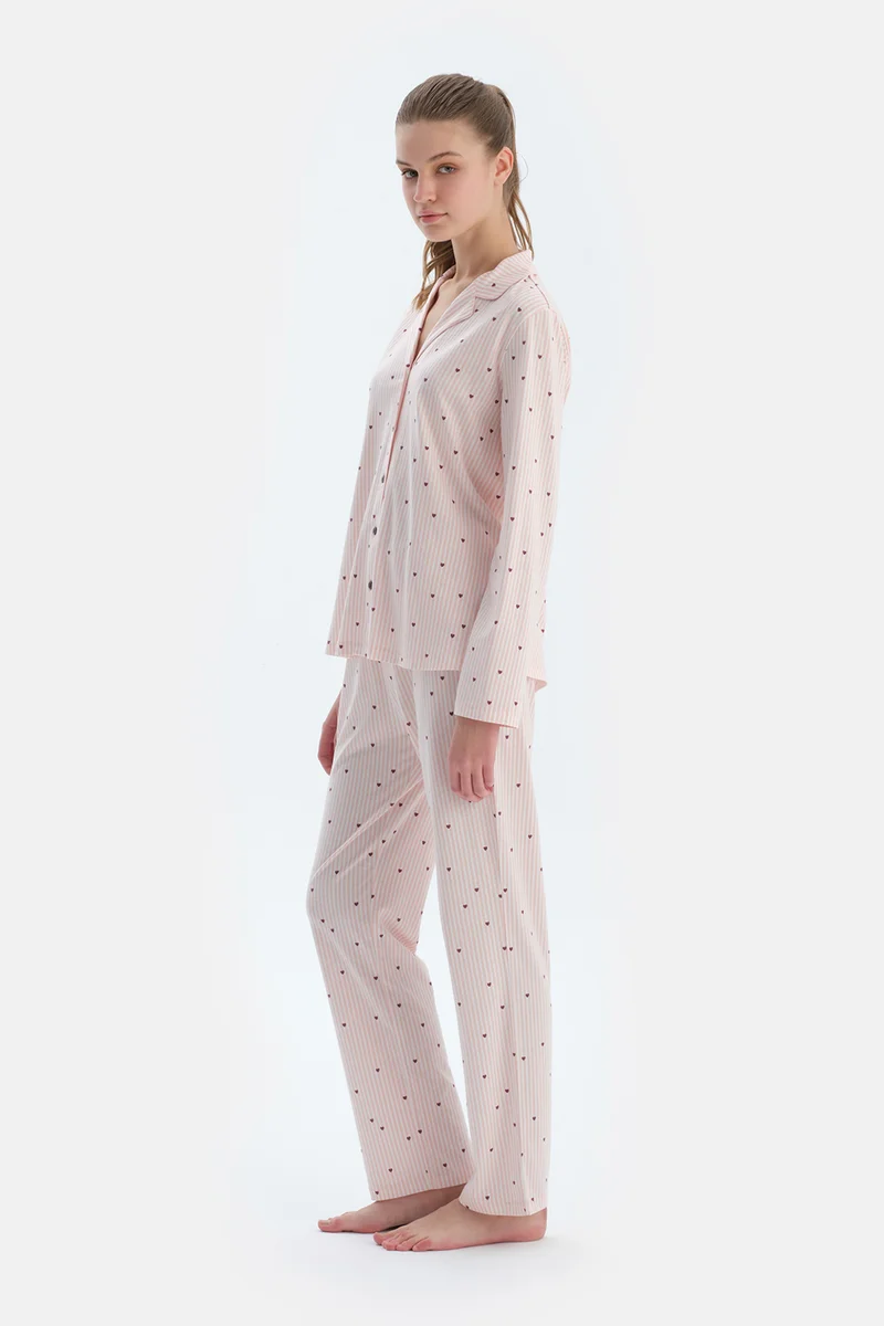 dagi Striped Shirt & Trousers Pajama Set Spread Collar Cotton Blend Mid Rise Regular/Classic Fit Sleepwear