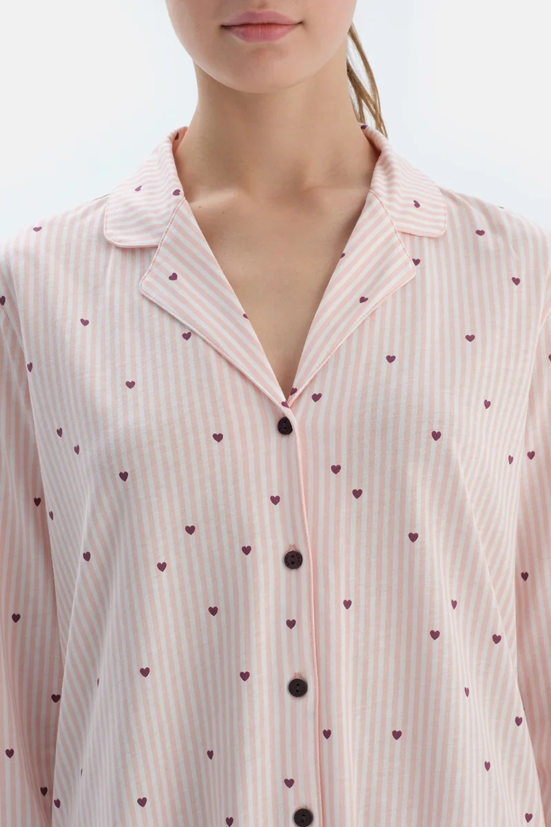 dagi Striped Shirt & Trousers Pajama Set Spread Collar Cotton Blend Mid Rise Regular/Classic Fit Sleepwear