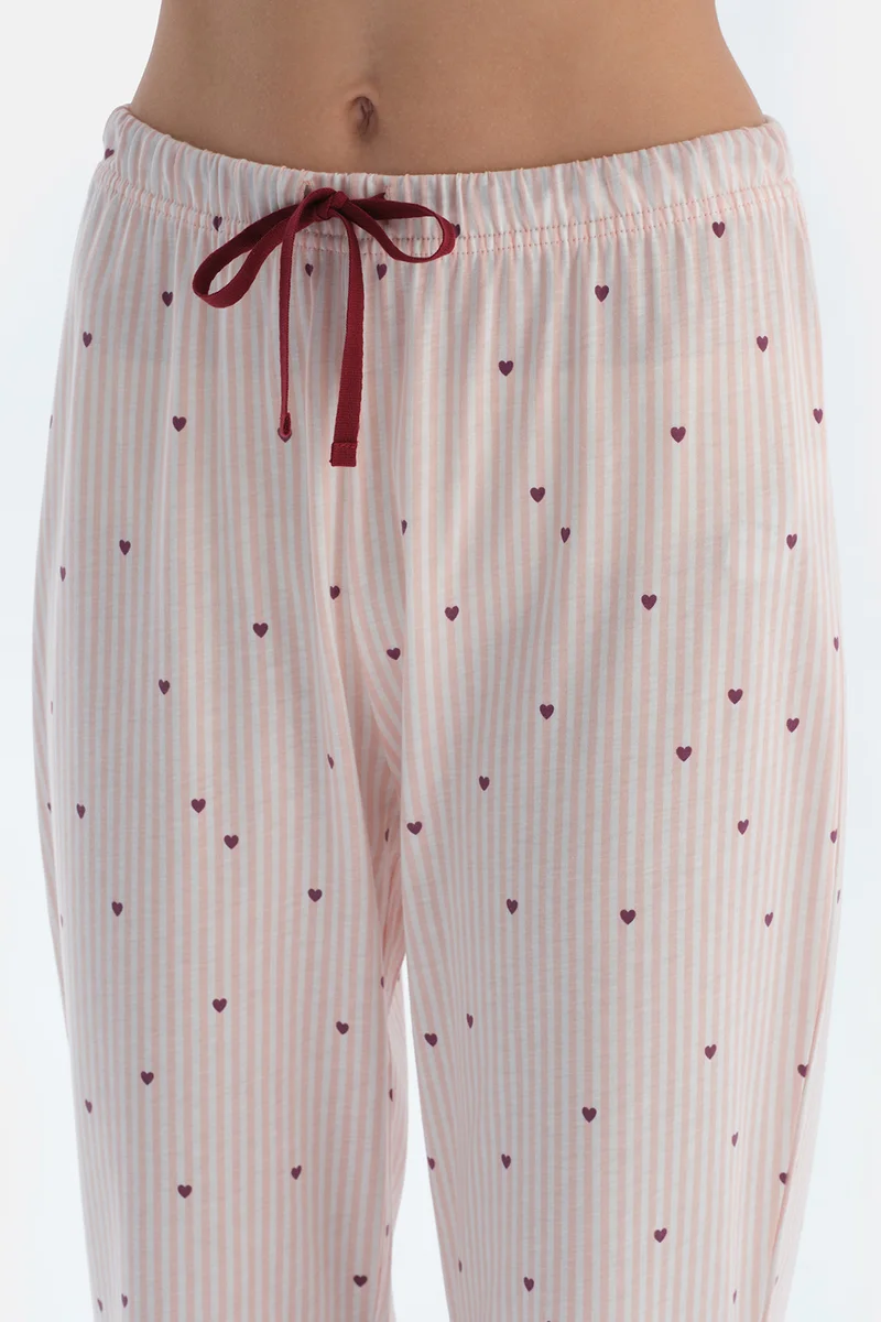 dagi Striped Shirt & Trousers Pajama Set Spread Collar Cotton Blend Mid Rise Regular/Classic Fit Sleepwear