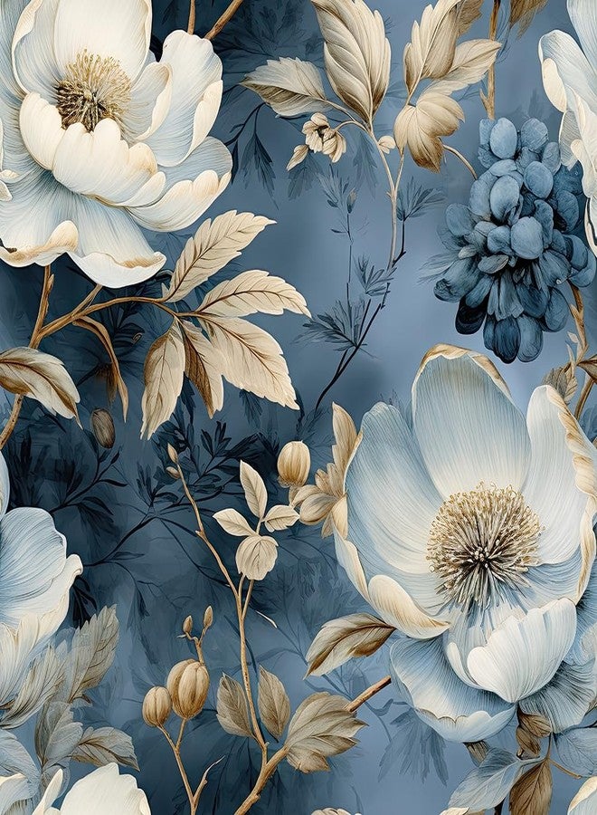 REDAMANCY White Blue Golden Yellow Vintage Floral Peel and Stick Wallpaper Stick on Contact Paper Vintage Wall Paper Easy Peel Off for nightstand Drawer Cabinet Renter - Image 1
