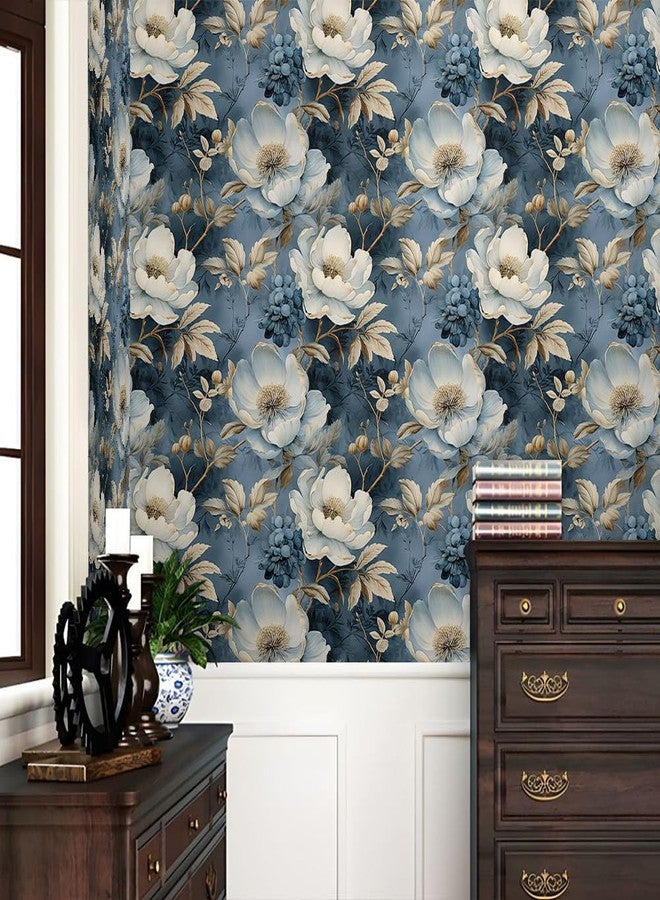 REDAMANCY White Blue Golden Yellow Vintage Floral Peel and Stick Wallpaper Stick on Contact Paper Vintage Wall Paper Easy Peel Off for nightstand Drawer Cabinet Renter - Image 2