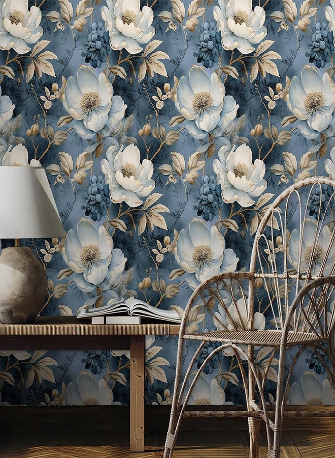 REDAMANCY White Blue Golden Yellow Vintage Floral Peel and Stick Wallpaper Stick on Contact Paper Vintage Wall Paper Easy Peel Off for nightstand Drawer Cabinet Renter - Image 3