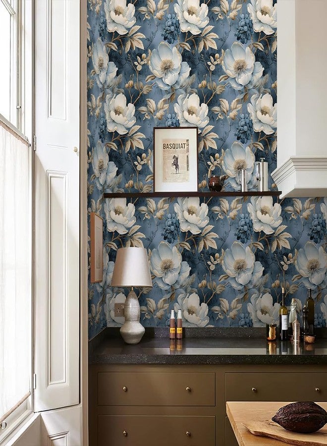 REDAMANCY White Blue Golden Yellow Vintage Floral Peel and Stick Wallpaper Stick on Contact Paper Vintage Wall Paper Easy Peel Off for nightstand Drawer Cabinet Renter - Image 5